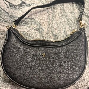 Peta + Jain Black Textured Shoulder Bag with Gold Details